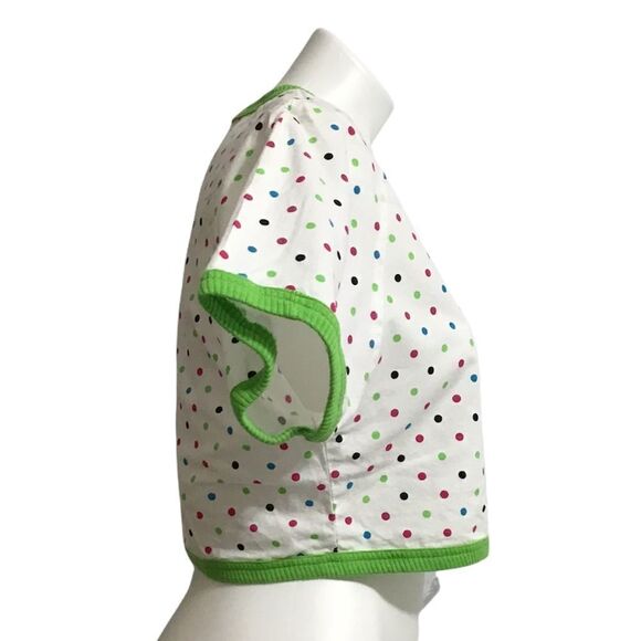 Vintage 70s White Ribbed Crop Top By Rave Reviews Polka Dot Crop Top Size Medium - Picture 2 of 9